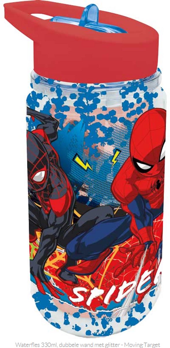 SPIDERMAN Waterfles 330ml - glitter