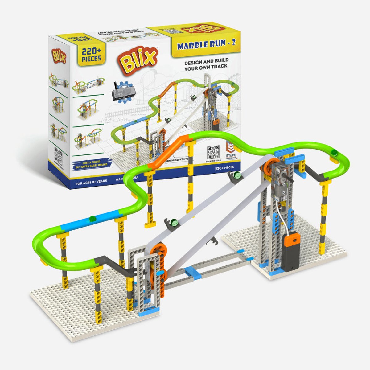 BLIX Knikkerbaan 2 - 4 verschillende projecten mbv 170 onderdelen 64822