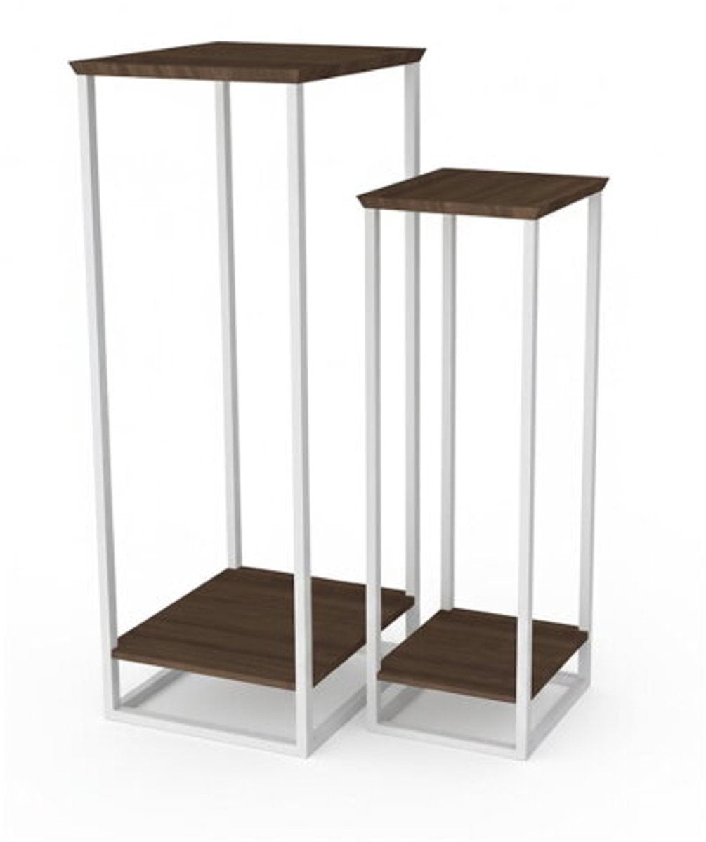 Martinique set 2 plantentafels - 42x42x110cm/ 32x32x90cm - frame metaal beige/ mangohout brown