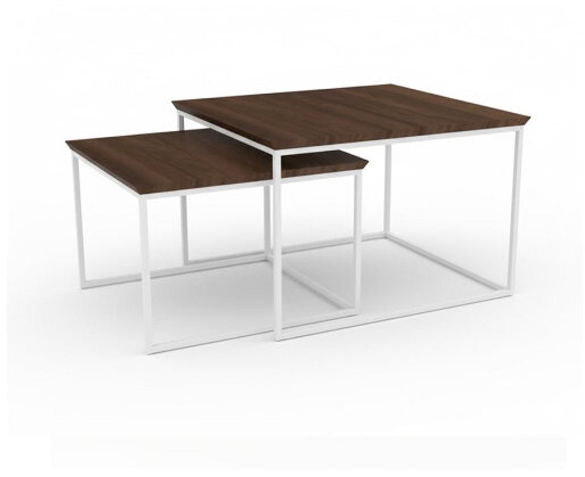 Jamaica set 2 salontafels - 60x60x40cm/ 50x50x34cm - frame metaal beige/ mangohout brown