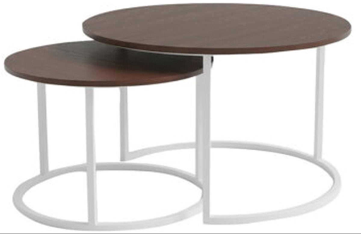 Barbados set 2 salontafels rond - 65x65x42cm/ 50x50x35cm - frame metaal beige/ mangohout brown