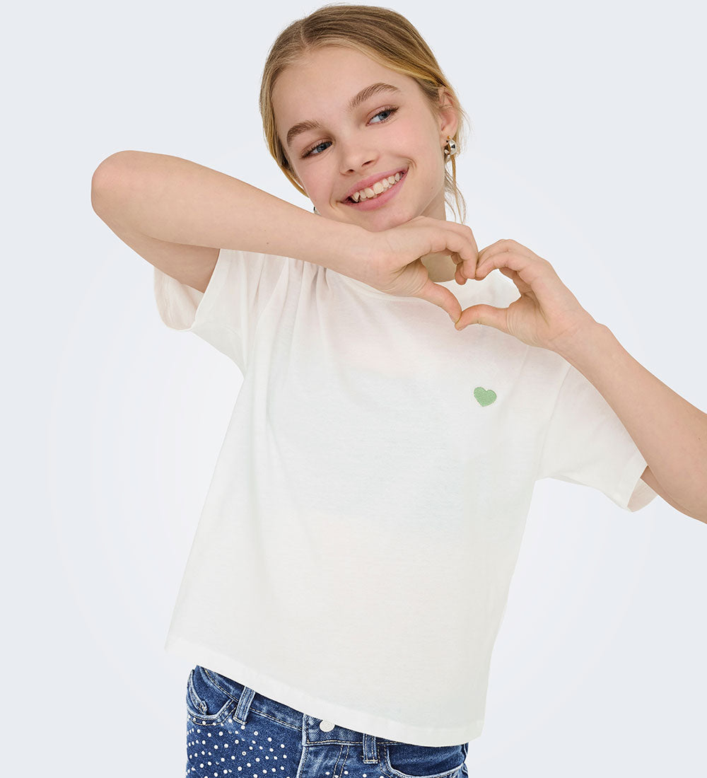 ONLY Girls KOGMAIKEN T-shirt - cloud dancer/egg green - 134/140