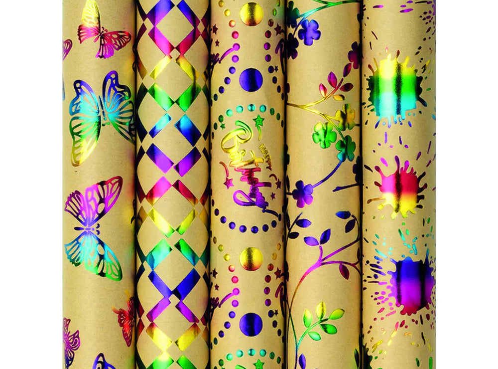 Cadeaupapier rol - 70x150cm - rainbow bruinkraft met foliedruk (prijs per stuk)