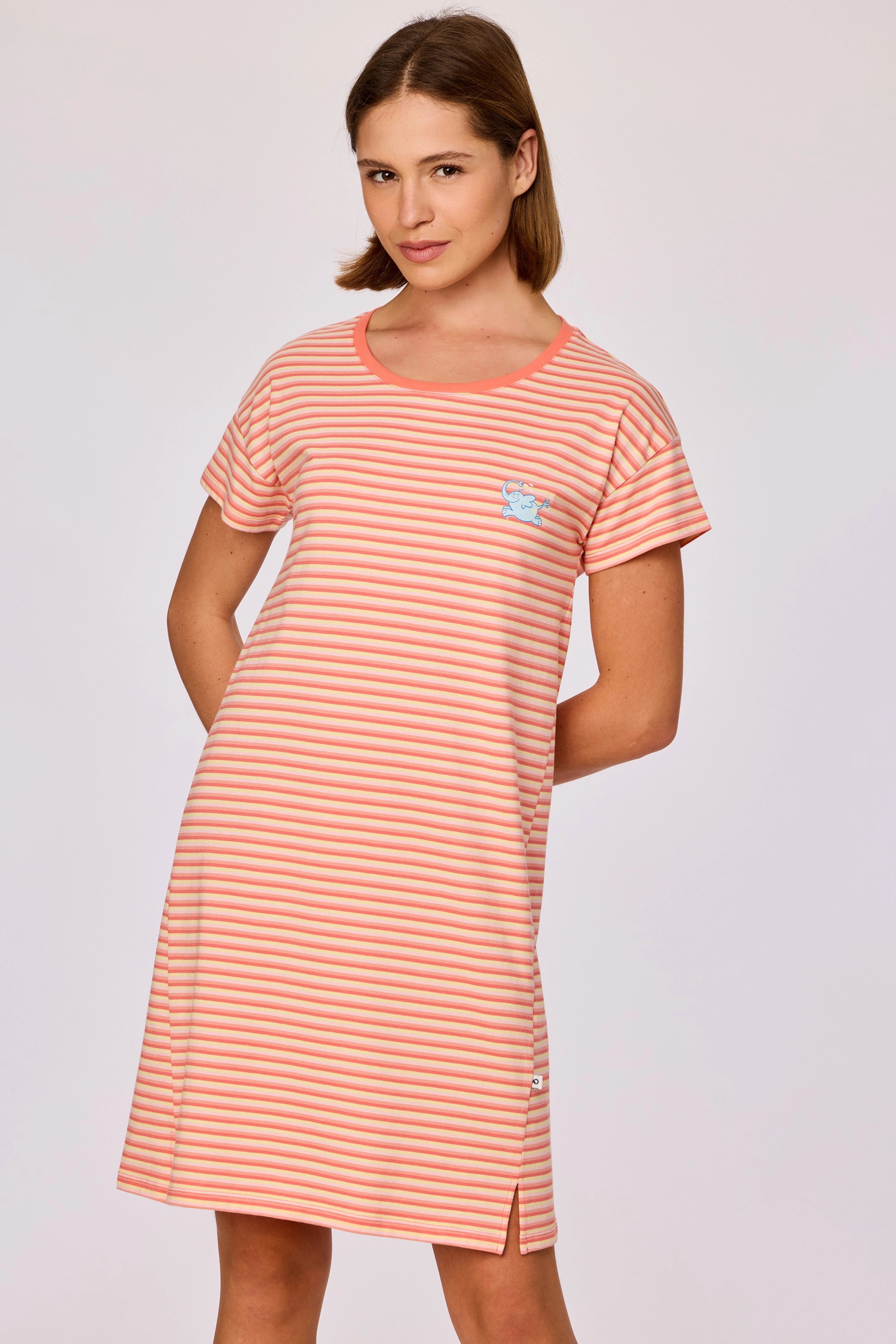 WOODY Dames slaapkleedje - multi. streep - L