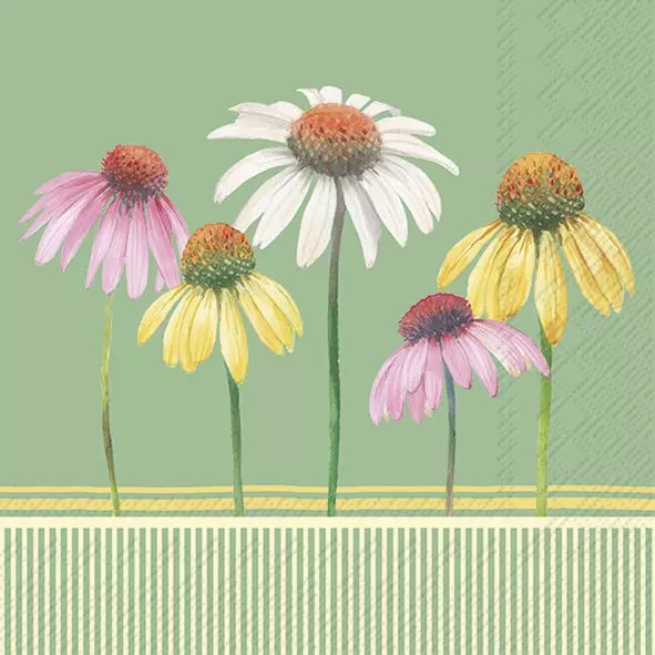 IHR Servetten 33x33cm - pastel flowers green  4100401420