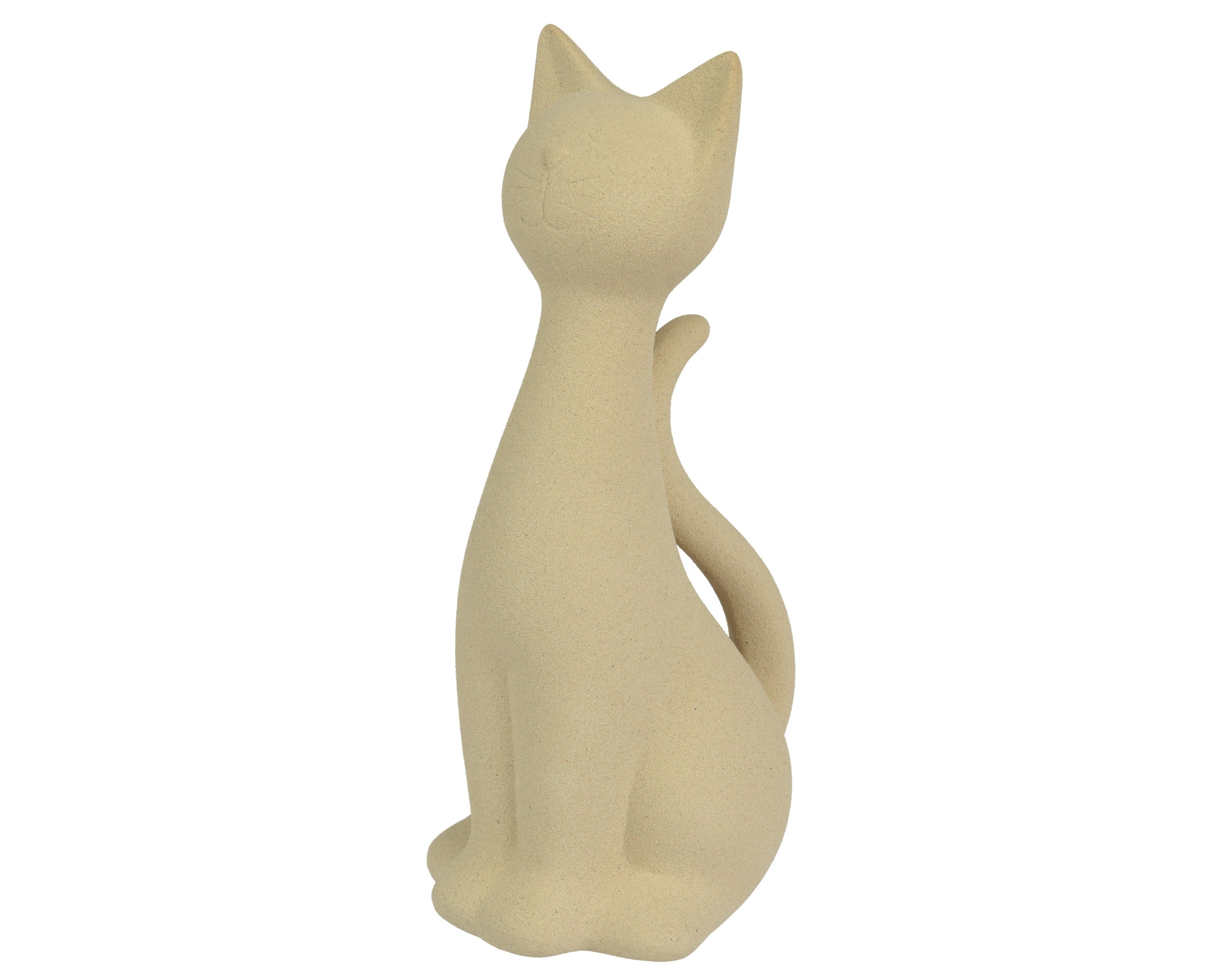 Decofiguur kat zittend porselein - 13,6x10,6x26,4cm - beige