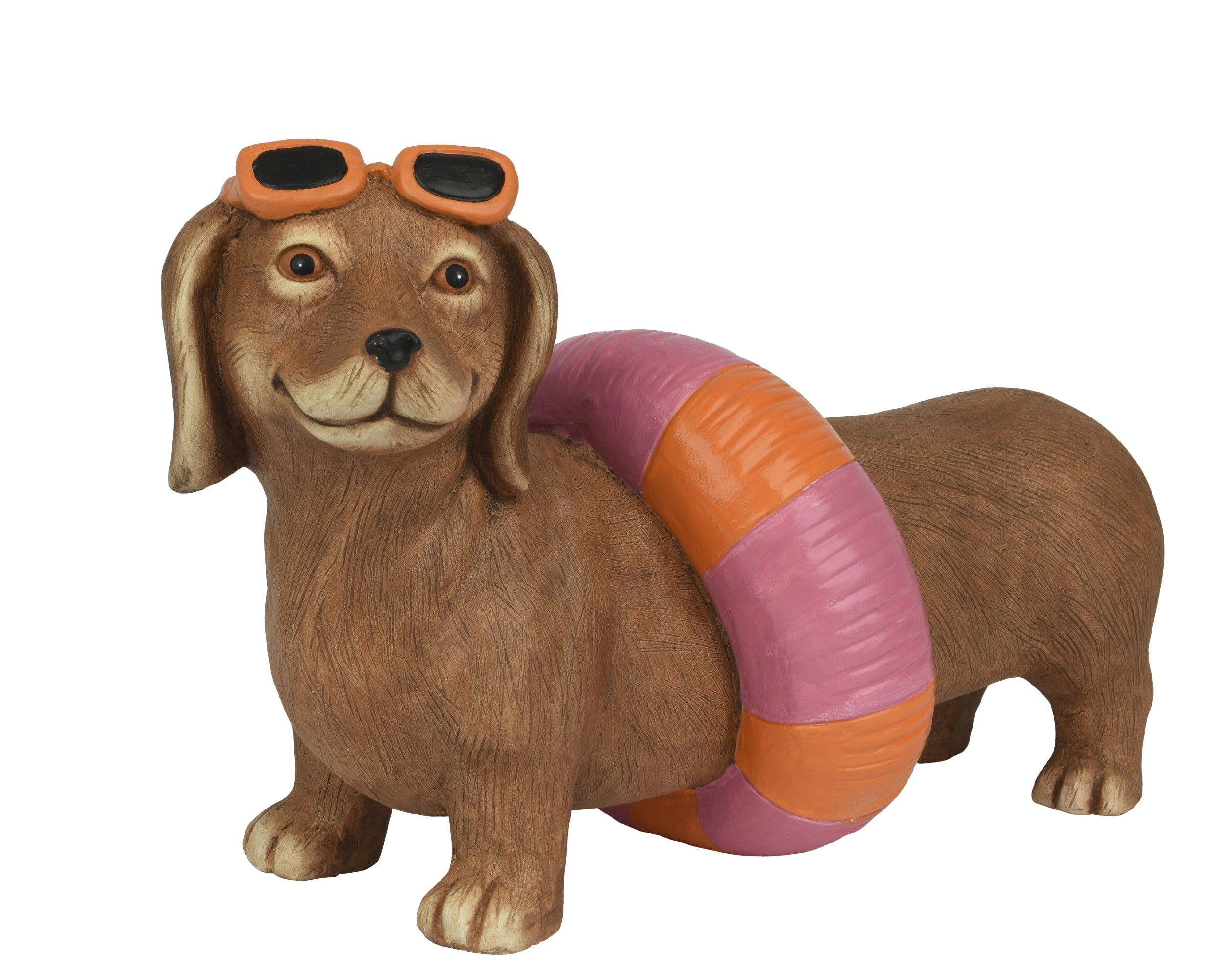 Figuur hond teckel met zwemband - 45x21x27cm - bruin/ multi