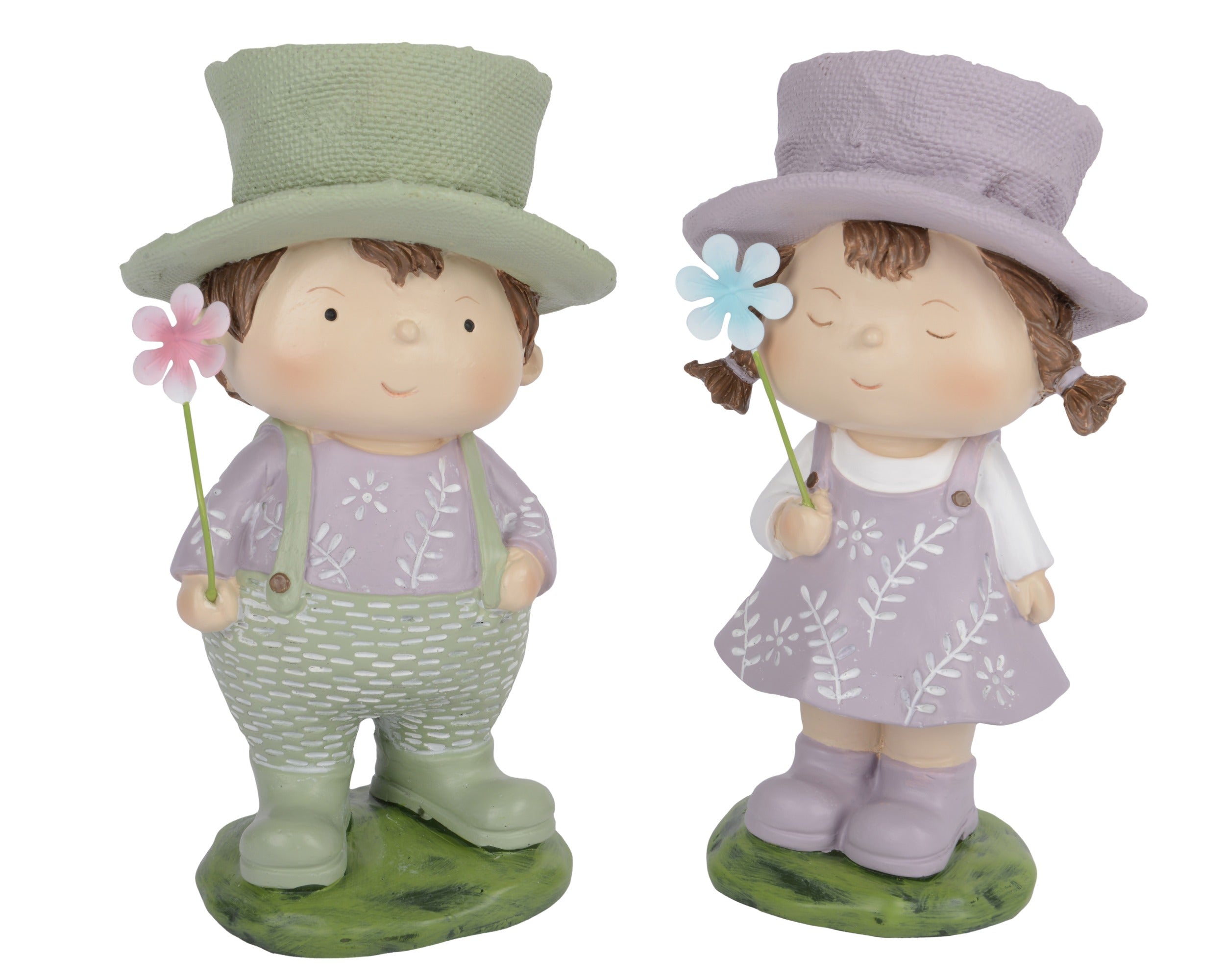 Deco figuur jongen of meisje staand - 8x9x16,5cm - ass. (prijs per stuk)