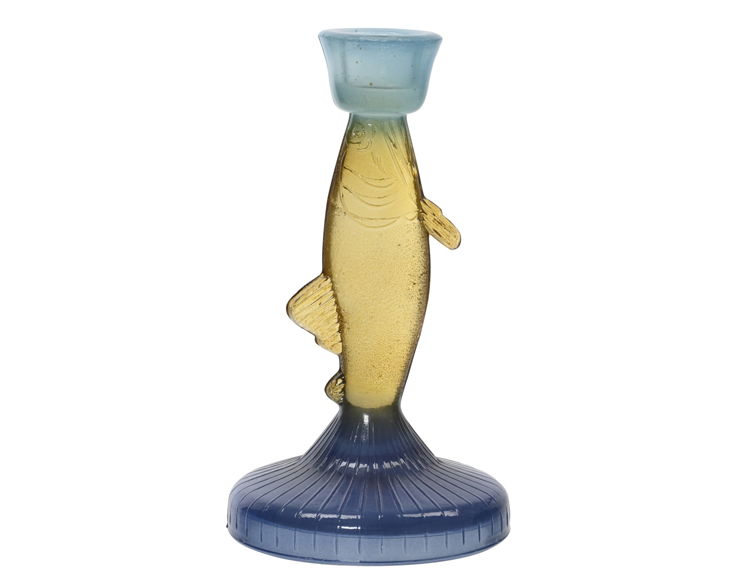 Kandelaar vis glas - 9,5x17,5cm - blauw/ geel