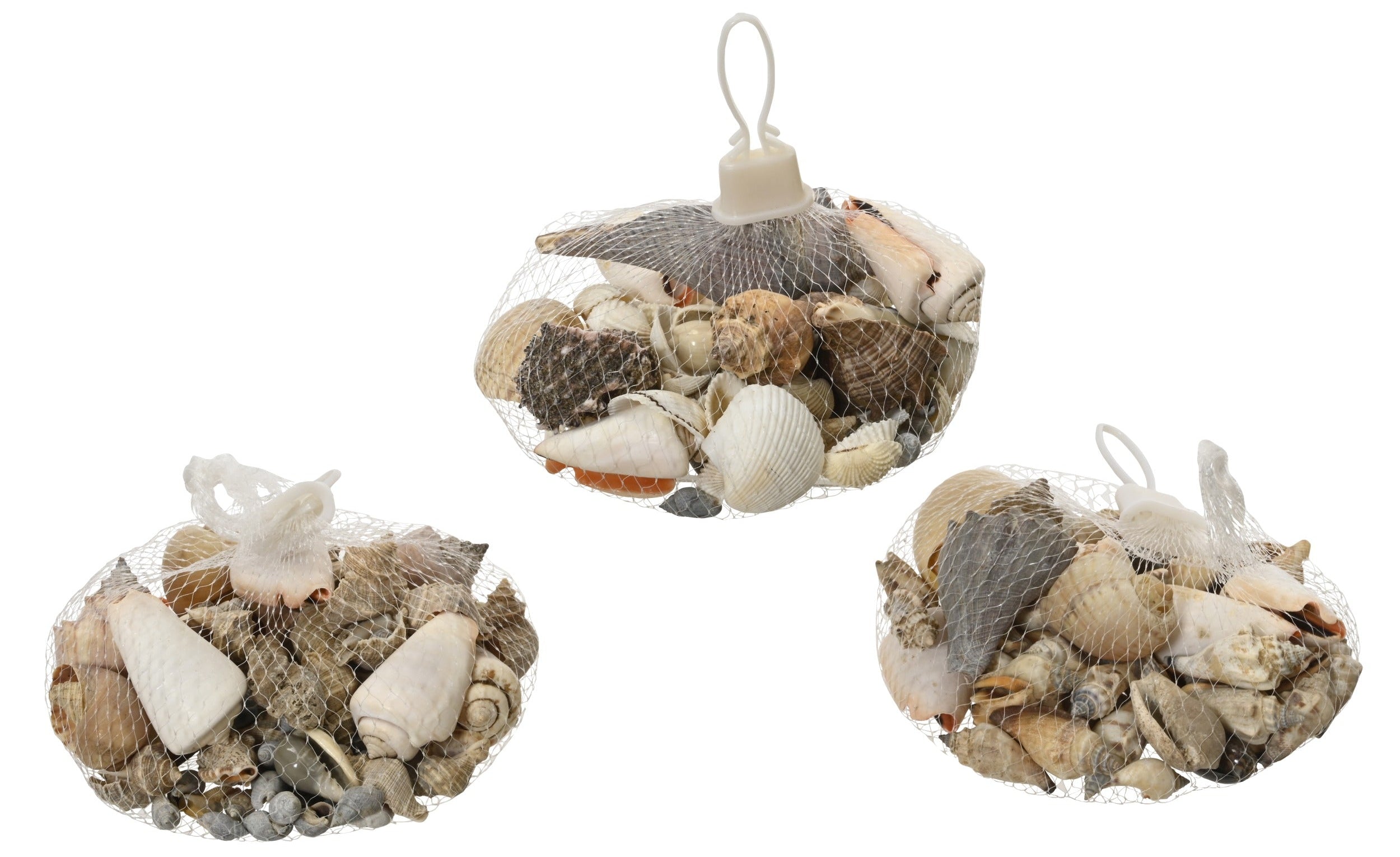 Schelpen in netje - naturel - ass. (prijs per stuk)
