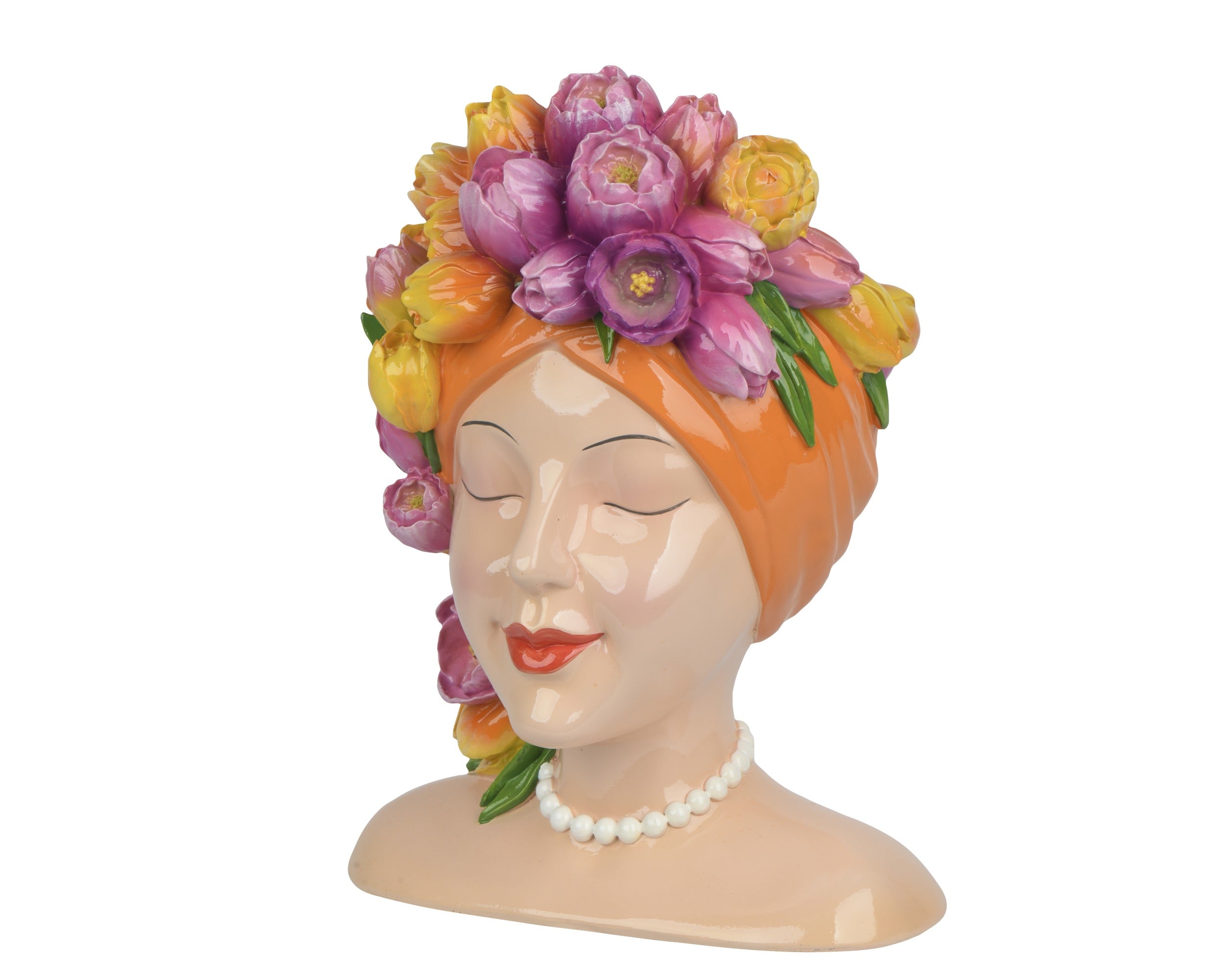 Vaas vrouw - 21x18,5x29cm - oranje/ paars