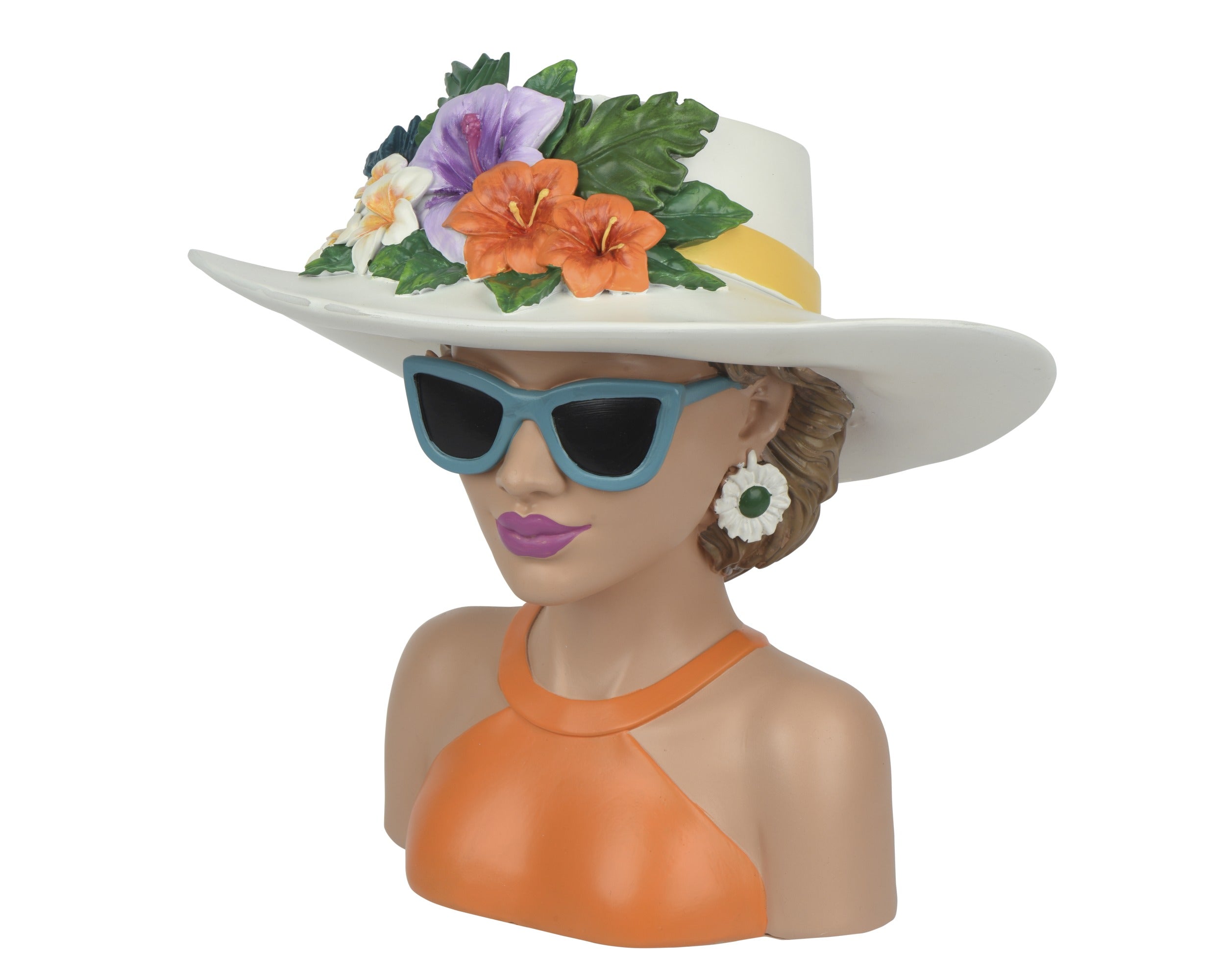 Vaas vrouw met hoed - 31x20x30cm - oranje