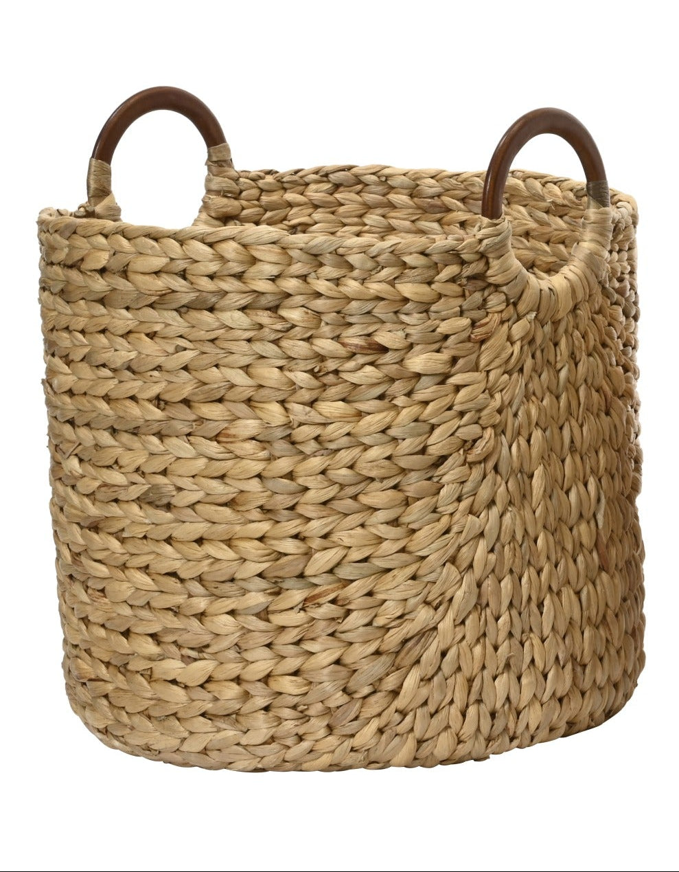 Mand m/ houten handvaten - L 38x42cm - naturel