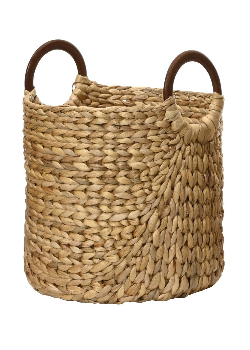 Mand m/ houten handvaten - M 30x37cm - naturel