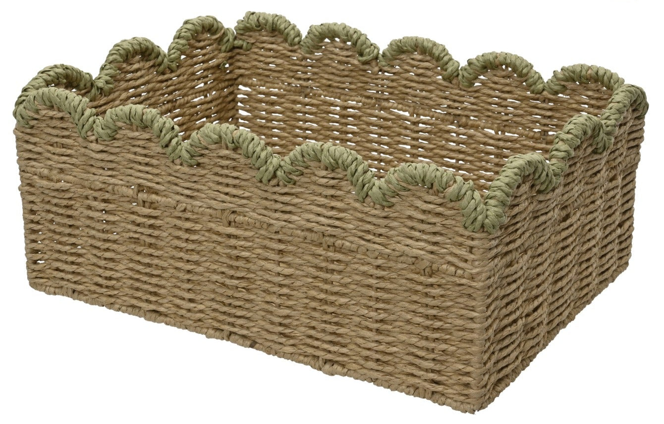 Mand touw rechthoek - L 38x28x16cm - bruin/ l. groen