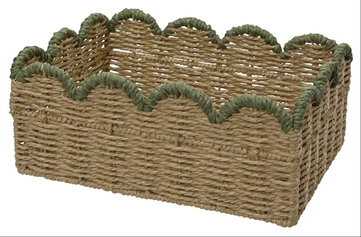Mand touw rechthoek - M 34x24x14cm - bruin/ d. groen