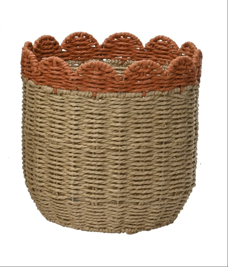 Mand touw rond - S 28x28cm - bruin/ oranje