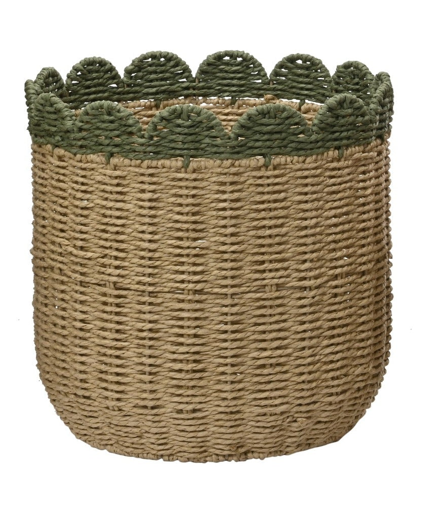 Mand touw rond - M 33x33cm - bruin/ d. groen