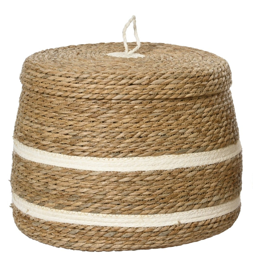 Mand m/ deksel zeegras - L 31x30cm - naturel