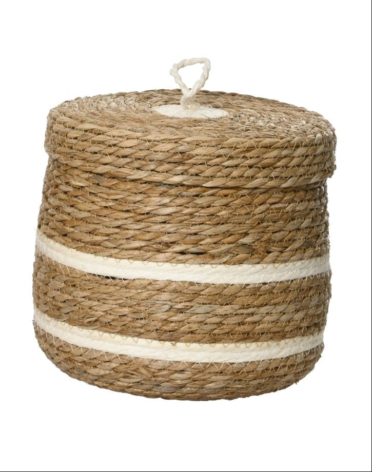 Mand m/ deksel zeegras - S 20x20cm - naturel