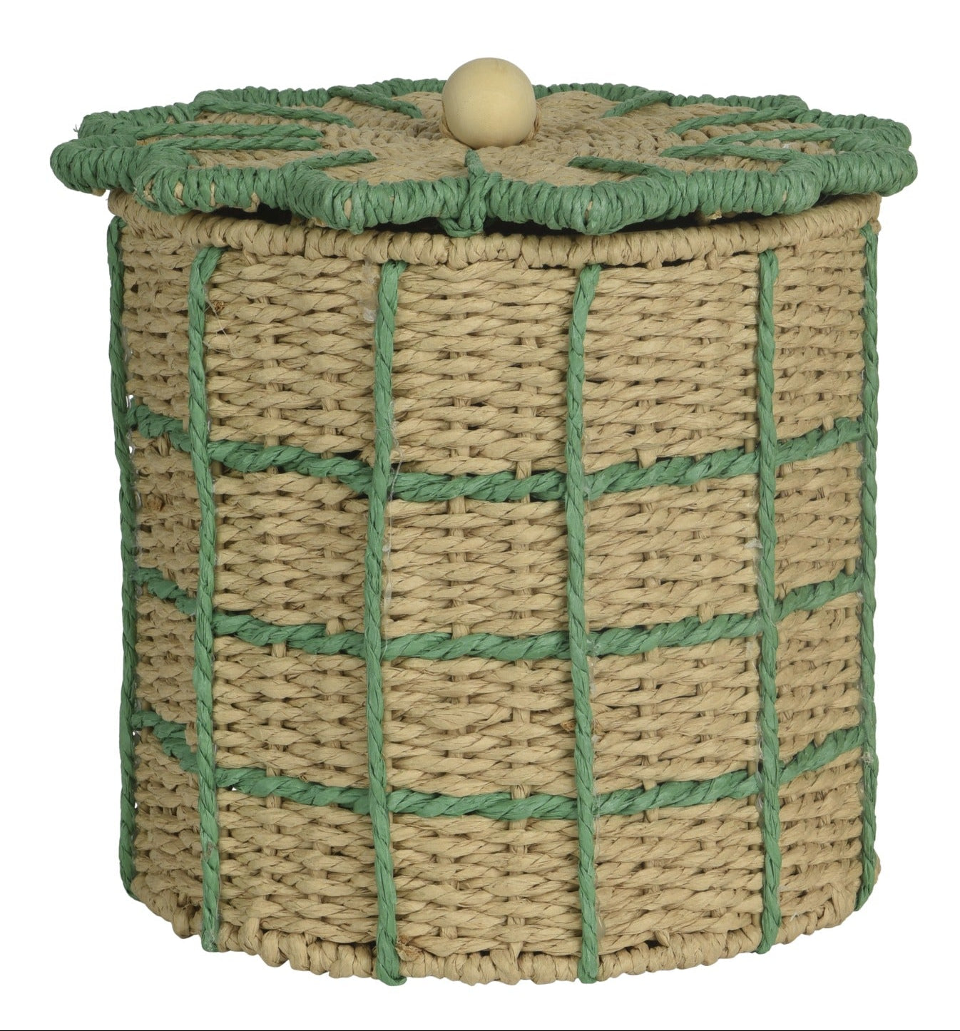 Mand m/ deksel papier - L 22x34cm - naturel/ groen