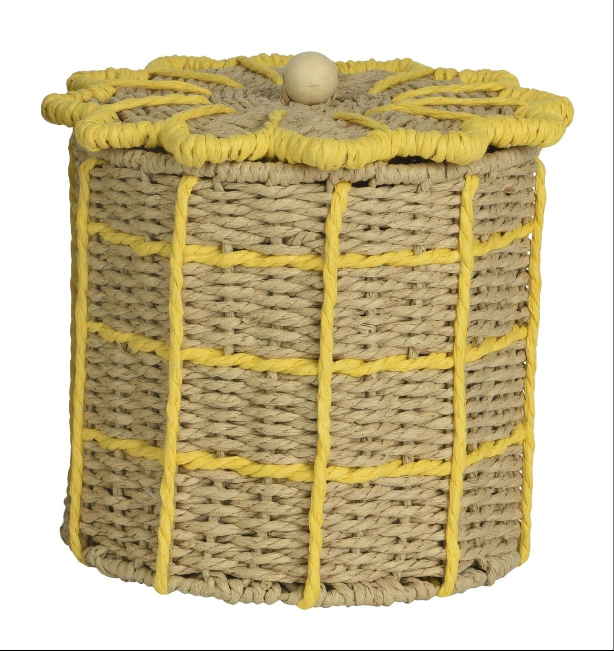 Mand m/ deksel papier - S 20x20cm - naturel/ geel
