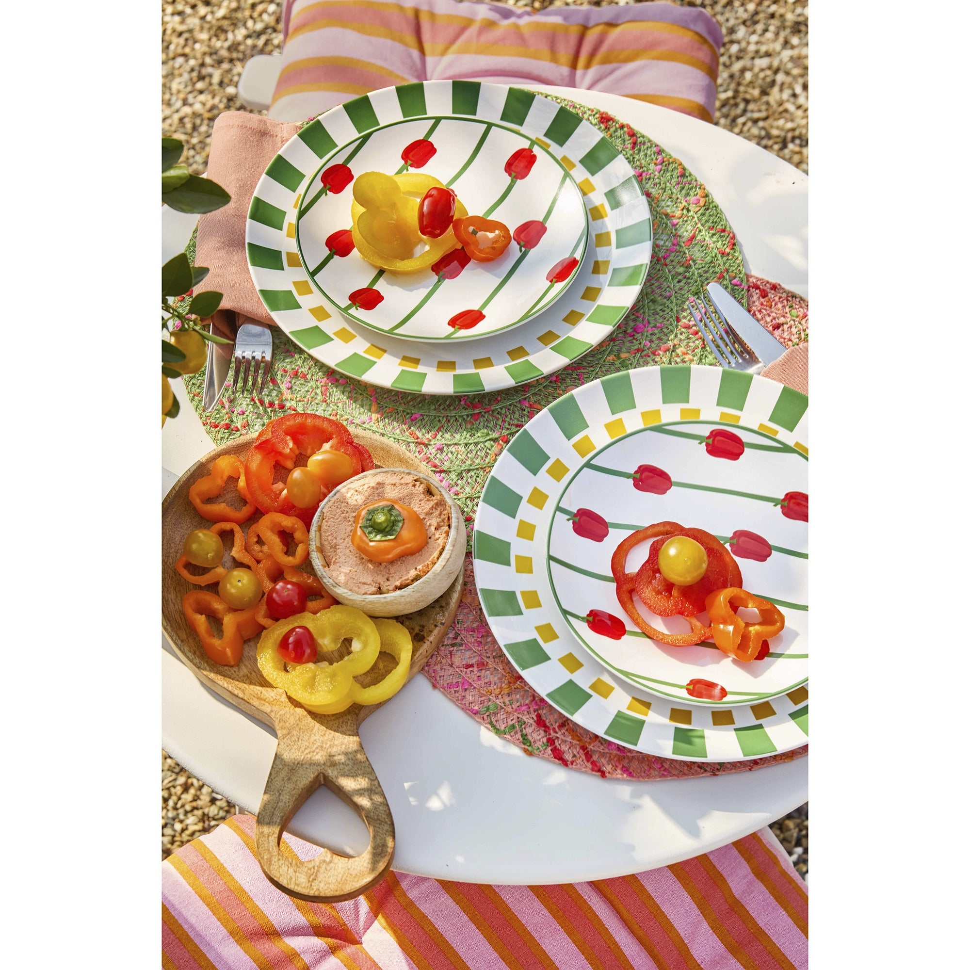 Ontbijtbord gestreept/ paprika - 20,2cm - rood/ groen