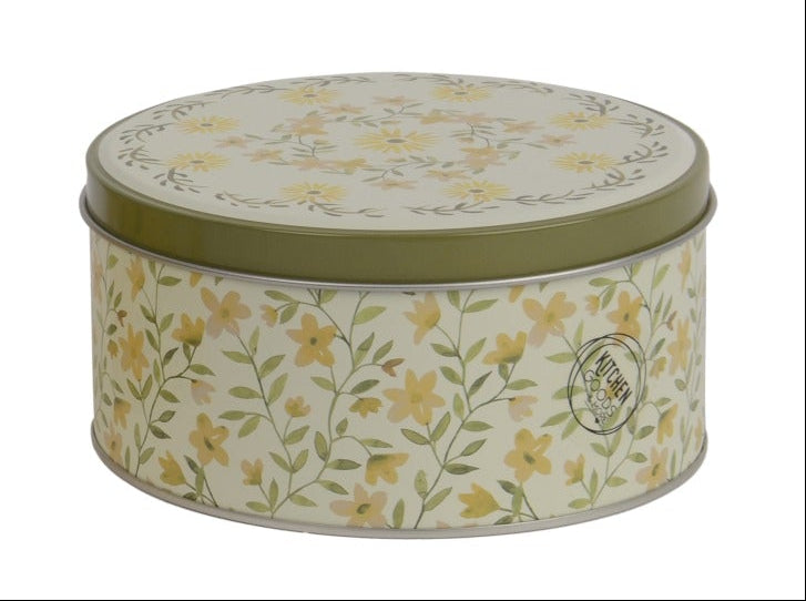 Voorraadpot blik rond - S 13,5x5cm - groen/ geel