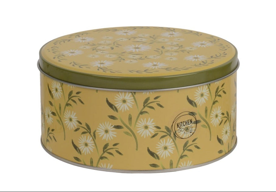Voorraadpot blik rond - M 17x6cm - groen/ geel
