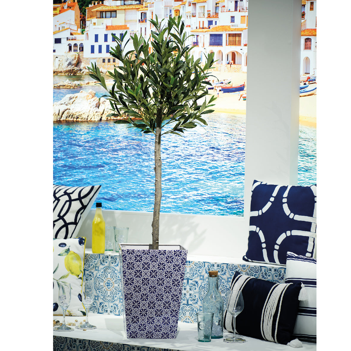 Olijfboom in pot polyester - 45x120cm - groen