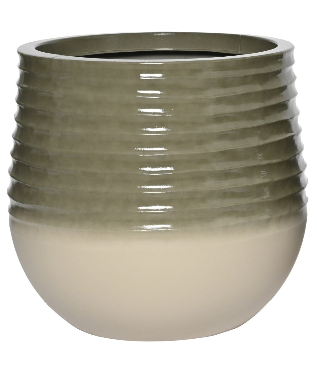 Jamie bloempot recycled plastic - L 53x49cm - groen/ wit