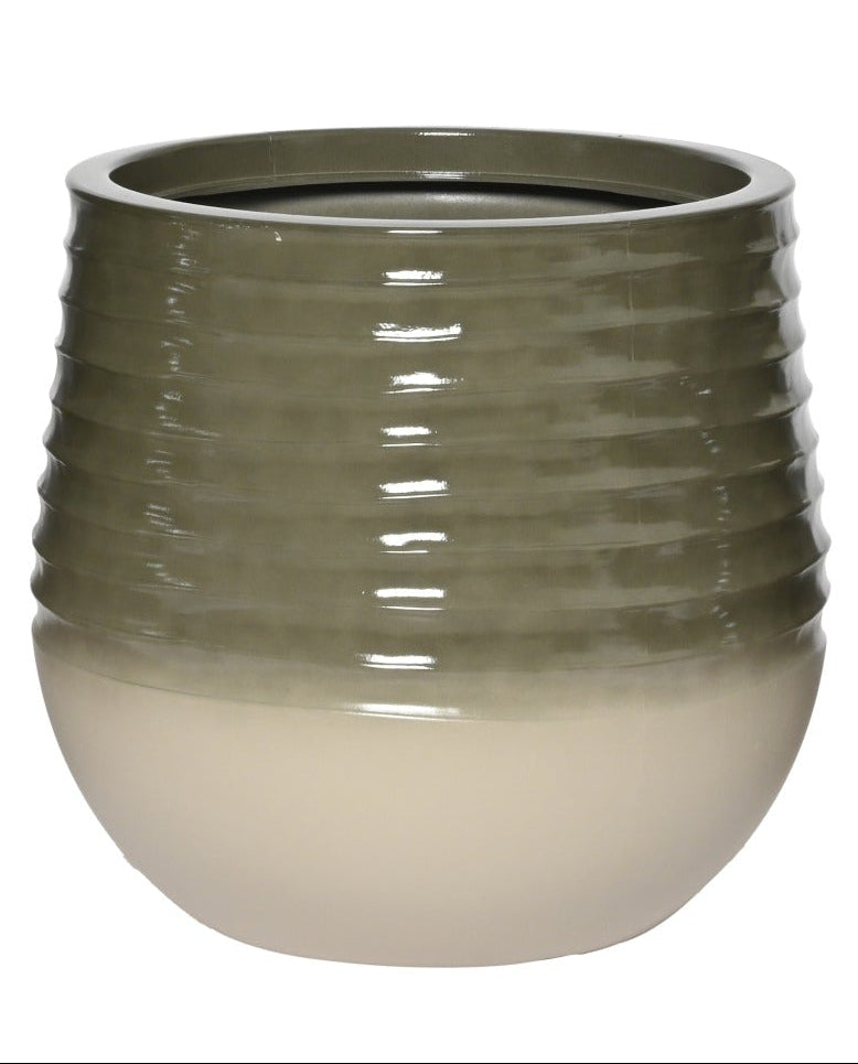 Jamie bloempot recycled plastic - M 40x37cm - groen/ wit