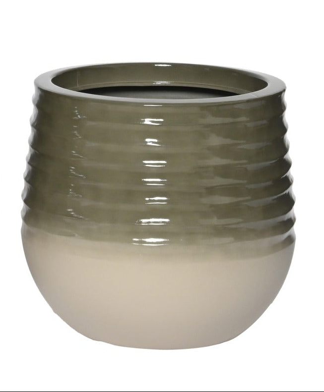 Jamie bloempot recycled plastic - S 30x27,5cm - groen/ wit