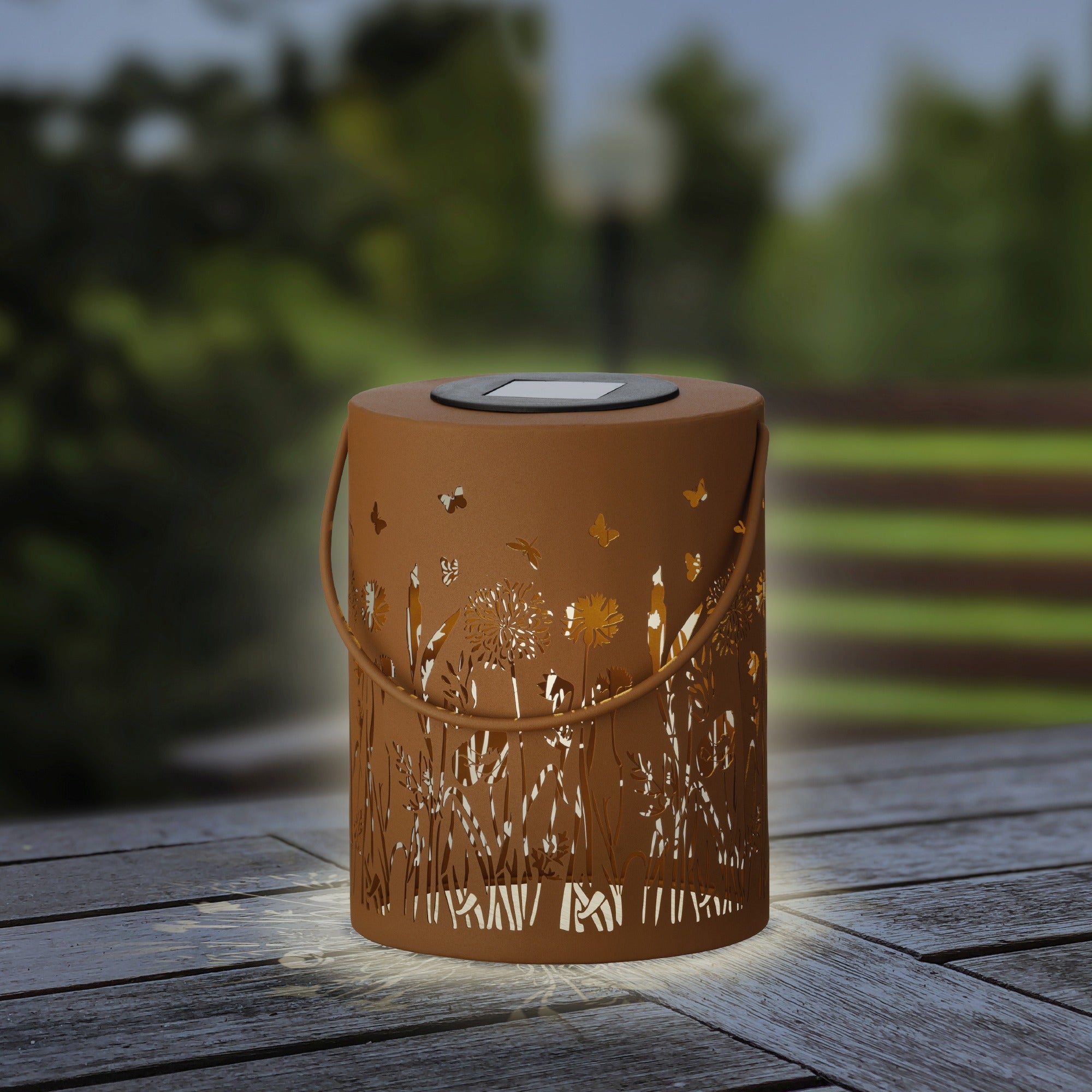 Solarverlichting lantaarn outdoor - 14x18cm - roestbruin