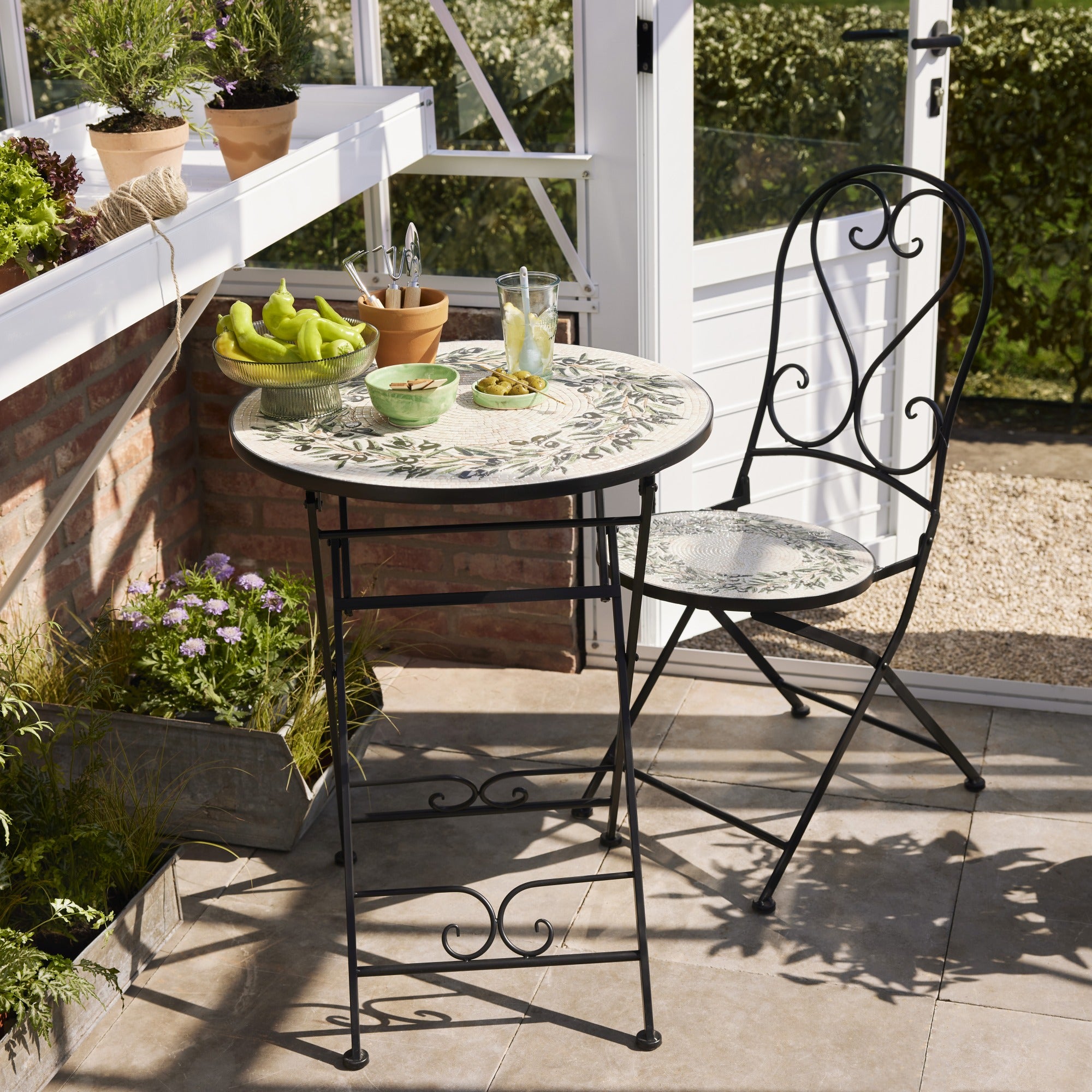 Athens bistrostoel mozaiek staal outdoor - 39x50x93cm - zwart/ multi