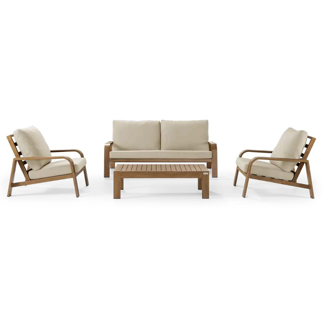 CALLISTO OUTDOOR Bongo loungeset 4dlg - alu wood look met beige kussens