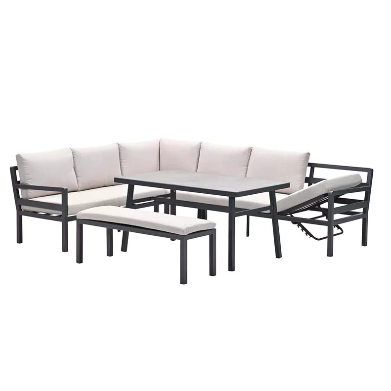 GARDEN IMPRESSIONS Corsica lounge dining set 4dlg links - carbon black/ deser sand/ slate grey keramisch glas