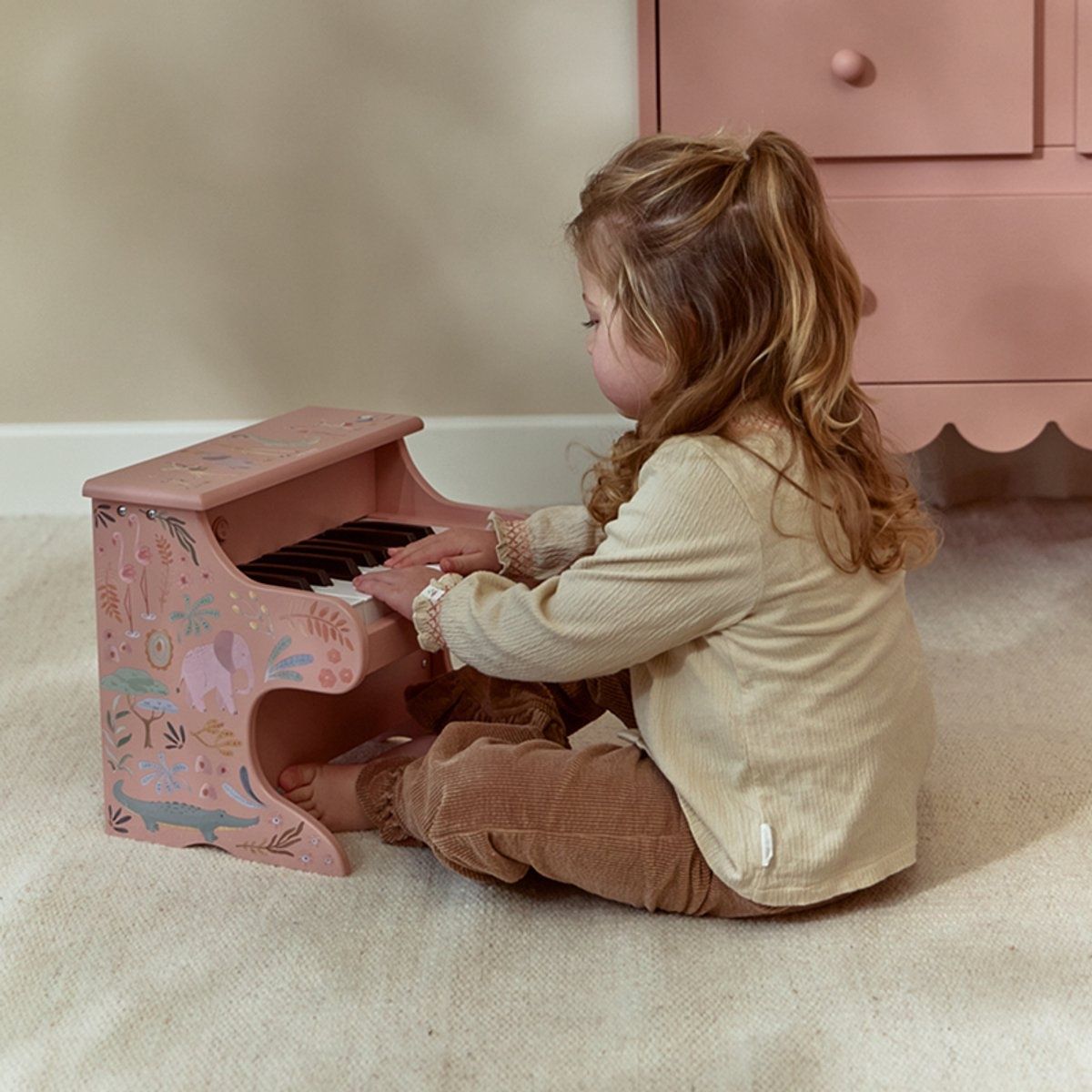 LITTLE DUTCH Safari Friends houten piano - roze