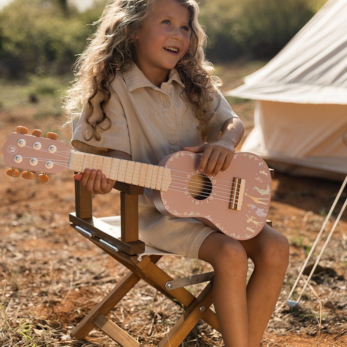 LITTLE DUTCH safari Friends houten gitaar - roze