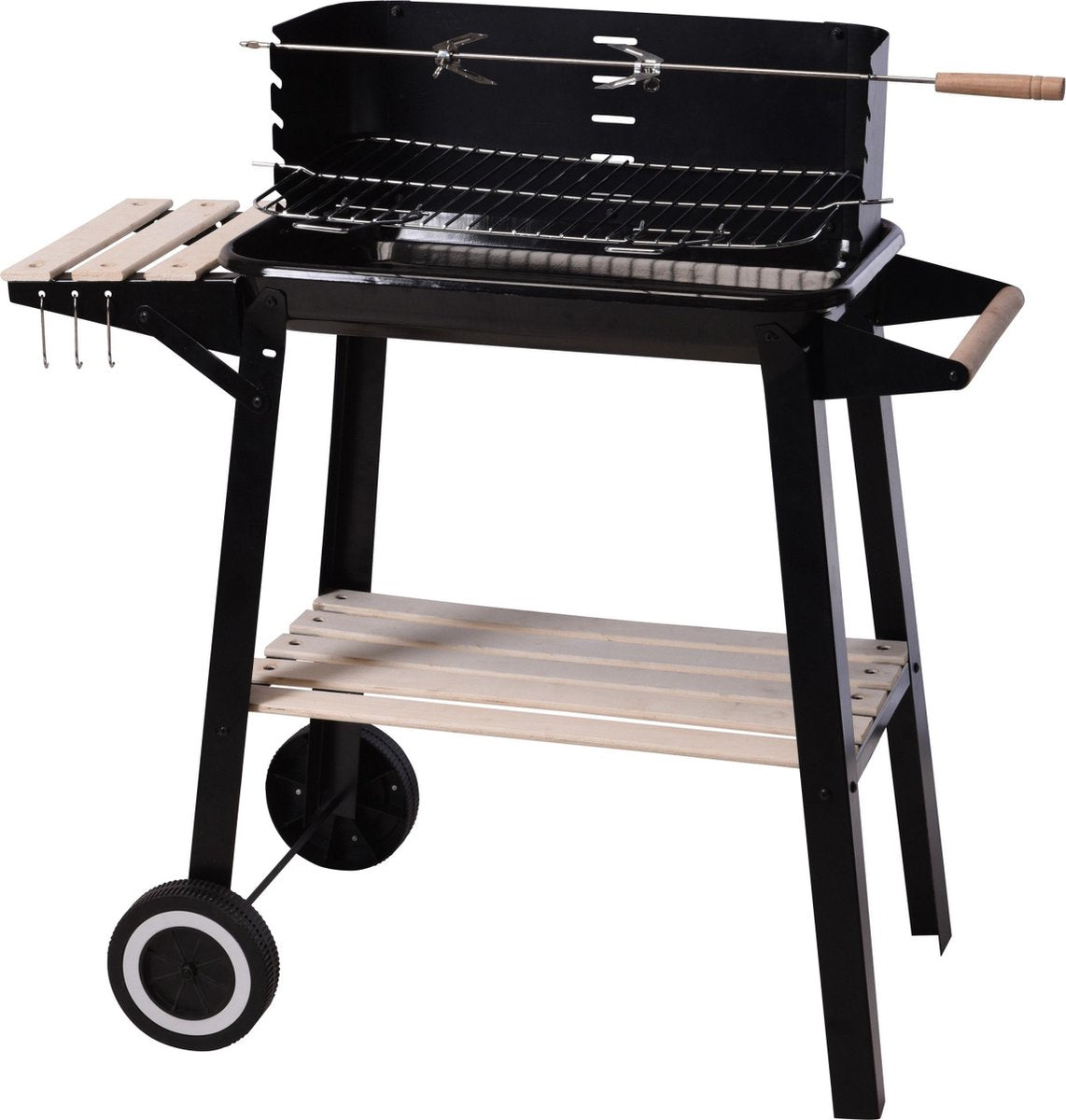 BBQ Barbecue op wielen rechthoek houtsko ol met zijtafel 83x45cm - grill 40cm   TU UC