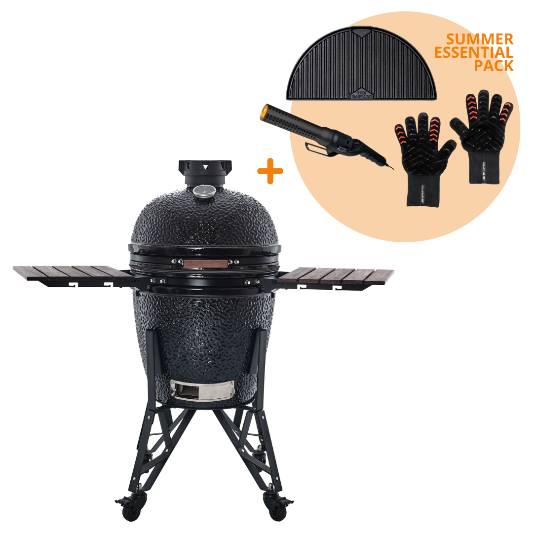THE BASTARD Large - compleet Kamado BBQ TU keramisch zwart 8/12pers - GRATIS SummerEssentialPack
